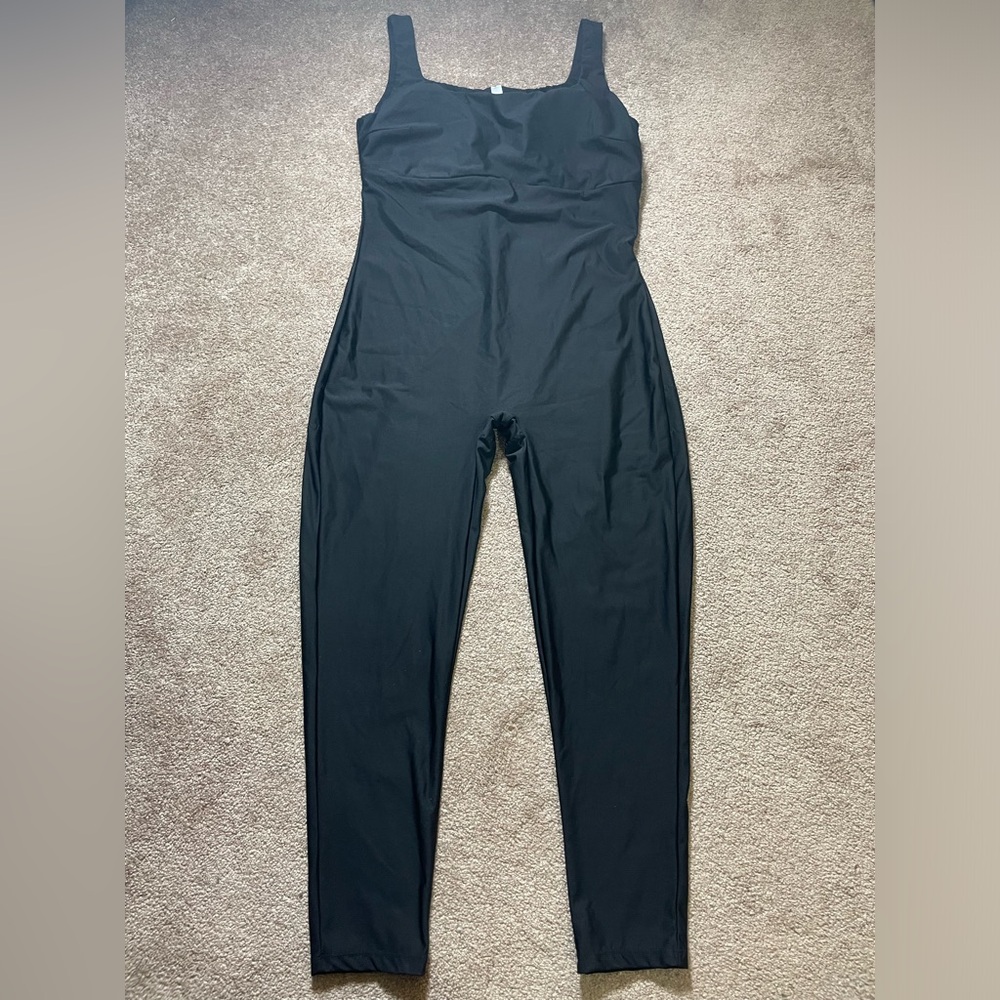 Popilush xxl jumpsuit bodycon square neck built in bra black sleeveless tank